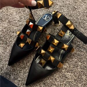 Valentino Black Mules with Gold Studs